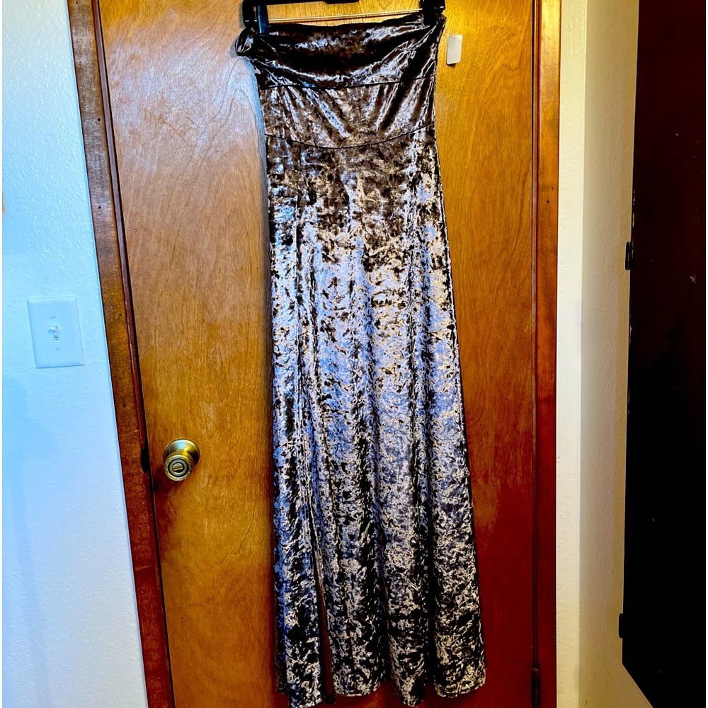 Strapless Velvet Maxi Dress in Silver and Black